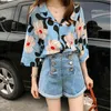 2019 Hot Summer Women's Casual Blouse Shirt Leaves Chiffon Print V-Neck Half Sleeve Lady Top Fashion Women Loose Blusas H1230