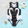 Kids OnePieces Swim clothes Girls Beachwear One Piece Ruffled swan duck unicorn Swimsuits With Hat M39796318460