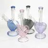 Heart Shape Purple Pink Glass Bong Hookahs Oil Dab Rigs 9 Inch Recycler Water Pipes 14mm Female Joint With Bowl