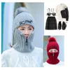 Women Bib Knitted Hat Double Layer With Plush Inside Thickened Warm Winter Gifts Bonnet Beanie Caps Outdoor Riding Sets1