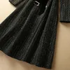 2021 Kış Uzun Kollu Çentikli Yaka Siyah Kontrast Renk Tüvit Kemerli Sequins Kruvaze Yün Karışımları Ceket Zarif Uzun Dış Giyim Mont 21D161103