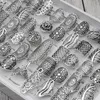 Women Bohemian Vintage Carved Flower Silver Plated Jewelry Rings For Women Gift Party Size 17mm to 21mm Mix Style