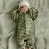 Örme Yenidoğan Bebek Giysileri Pamuk Sonbahar Kış Bebek Romper Ekose Şapka Ile Bebek Toddler Tulum Kız Erkek Onesie Set 201023