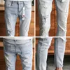 Biker Jeans Men Korean Slim Fit Jeans Stretch Men Clothes Fashion Ripped Jeans Men Denim Pants Ankle Length 34-28 201128