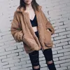 Elegant Faux Fur Coat Kvinnor Höst Vinter Varm Mjuk Zipper Fur Jacka Kvinna Plysch Overcoat Pocket Casual Teddy Outwear 201124