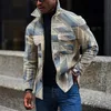 Chaqueta para hombre, ropa de abrigo con estampado Digital a la moda, abrigos abotonados con cuello vuelto de manga larga Vintage para hombre, ropa de calle informal