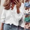 Zarif beyaz fırfır bluz gömlekleri kadınlar sonbahar bahar uzun kollu v-yaka kazak üstleri ofis bayan gündelik düz artı beden blusa w220308
