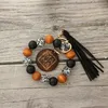 Drewniana Bransoletka Koralika Biżuteria Lampart Drukuj Ręcznie Zroszony Spot Drewno Koralik Bransoletki Handmade Tassel Key Pierścień Bransoletka Bransoletki Wisiorek Torba Akcesoria BA7959