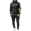 Chandal Hombres 2020 Men 2 Piece Set Leather Tracksuit Sets Autumn Spring Hoodie Men's Brand Clothing Slim Fit Workout Track LJ201126