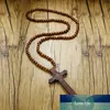 Vintage Large Wood Wooden Dark Cross Pendant Necklace Long Steel Chain Boho Gothic