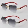 Good Quality Fashion metal Rimless Sunglasses Wood Designer Mens Women Glasses uv400 square