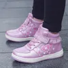 Bambini Stivali da ragazze invernali 4-10 anni Bambini Scarpe calde Peluche Fash Flats for Child Girl Size 27-37, Rosa, Nero HT005 220211