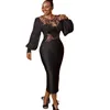 Black Women Prom Dresses Plus Size Evening Gowns Long Sleeve O Neck See Through Custom Made Formal Party Dress