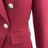 Wine Red Green Ginger Blazer Women Cotton Linen Gold Double-breasted Button Office Women's Blazers Jackets Suit High Quality