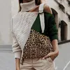 Dames Sweaters Leopard Patchwork Turtleneck Trui Vrouwen Sexy Off Shoulder Color Block Gebreide Batwing Lange mouw Pullovers