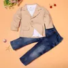 Designer Childrens Kleding Set Lente Herfst Jongens Gentleman T-shirt Jassen Jeans 3 stks Pak Outfit Kids Baby Jongens Kleding