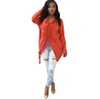 Pure Color Fringed T-shirt With Irregular Slits Long-sleeved Round Neck Top