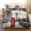 パリタワーロンドンシティの風景ビッグベン赤テレホンブースプリント寝具セットキルト羽毛布団カバー+ピローケースUS AU EUサイズ201209