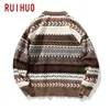 Automne ruihuo hiver tricot à rayures vintage tirage de vêtements pour hommes chasure-pull masculin tricot m-2xl 201123