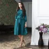 Autumn Vintage Solid Lantern Sleeve a-Line Dress Women Elegant O-Neck Long Sleeve Sashes Knee-Length Casual Dress LJ200818