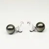 Ainuoshi 925 Sterling Silver Leavesformade pärlörhängen 9,5-10 mm naturlig Tahitisk svart pärla Round Pearl Lover Stud örhängen Y200107