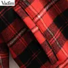 women plaid oversized red jacket checkered pockets loose style long sleeve warm coat female outwear stylish tops T200212