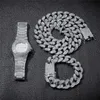 Vergulde Cubaanse Collier met Armband Horloge Iced Out Out Hip Hop Sieraden Set voor Mannen