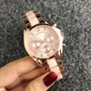 Fashion Brand wrist watch for women Girl 3 Dials crystal style Steel metal band quartz watches M61