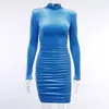 CNYIHSE Sexy Bodycon Velvet Mini Dres Autumn Long Sleeve High Neck Party es Female Sheath Robes Vestido 220215