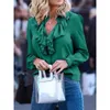 Chiffon Bluuses Women Spring Fashion Long Sleeve Vneck Ruffle Elegant Slim Solid Office Lady Casual Shirts Tops Plus Size T200322