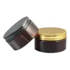 20 unids/lote 200g tarro de maquillaje negro dorado tapa superior de aluminio bote marrón redondo crema emulsión plástico recargable Cosmetgood paquete