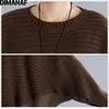 Dimanaf Oversize Höst Kvinnor Tröja Knitting Pullovers Tops Plus Size Kvinna Lady Fashion Casual Batwing Sleeve Grundläggande Kläder LJ201113