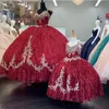 Bearly кружевное бальное платье Quinceanera платья из бисера золотая аппликация сладкое 16 платье вечеринка носить Vestidos de Quinceañera