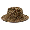 Wide Brim Hats 2021 Men Women Wool Felt Leopard Print Fedora With Belt Buckle Vintage Flat Two Tone Panama Trilby Cap Hat