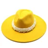 Höst och vinterkvinnor Fedora Kvinna Top Hats British Style Cotton Pearl Decoration Prom High Quality