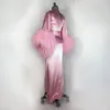 여성용 목욕 가운 깃털 전체 길이 핑크 나이트 게운 잠옷 잠옷 란제리 여성 행사 가운 주사초 나이트웨어 목도리
