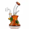 Renkli Kaplumbağa Beher Bong Bent Boyun Sigara Boru Pyrex El Borusu Kuru Herb Kolu Cam Geri Dönüşü Dab Rig Showerhead Perc Nargile