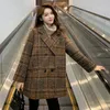 Women Plaid Wool Blends Coat Winter Autumn Fashion Elegant Tweed Woolen Outerwear Female 201215