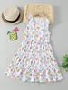 Girls Heart Print Ruffle Hem Dress SHE01