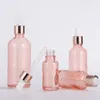 Rosa glasflaskor med rosa guldglasögondroppar dispenser 5 ml 10 ml 50 ml Essential Oil Dropper Flaskor
