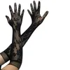 Sun UV Protection Gloves Sexy Floral Print Long Lace Women Mittens Summer Ladies Black Red White1