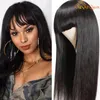 Бразильские прямые человеческие парики волос с челками Полная машина для волос для волос для женщин 150% REMY парик волос
