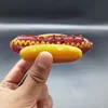 Bong in vetro Divertente Hotdog Pipa a mano da 4,0 pollici Cucchiaio da tabacco Tubi da fumo fatti a mano Colore giallo rosso Bruciatore a olio di erbe secche Forma di hot dog