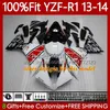 100 % FIT yamaha yzf-r1 YZF1000 YZF R1 1000CC 13-14 광택 화이트 모토 바디 94no.57 YZF R1 1000 CC YZFR1 13 14 YZF-1000 2013 2014 사출 금형 페어링 키트