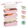 Bento Box Box для детских пищевых контейнеров пшеницы солома 3 слоя приготовление пищи японского стиля утекание экологически чистые принадлежности для кемпинга T200710