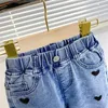 Spring autumn children heart printing straight jeans 1-6 years cute girls casual all-match denim pants 220222