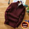 Men's Sweaters Winter Mens Fleece Thicker Sweater Half Zipper Turtleneck Warm Pullover Quality Male Slim Knitted Wool For Spring