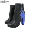Sorbern Comfortable Blue Flames Boots Women Block High Heel Rubber Sole Ladies Black Booties Shoes For Women 2020 Custom Color