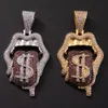 Langue Lèvres Pendentif Dans Le $ Cubic Avec Corde Chaîne Hommes Femmes Hip Hop Collier Bijoux Cadeau