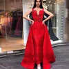 2020 elegantes vestidos de noche rojos árabes de Dubai con falda desmontable sirena apliques de encaje con cuentas completas con cuentas dos vestidos de fiesta de 2 piezas